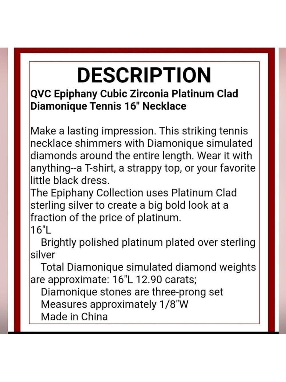 NWOT Diamonique 12.70 ct tw Round Tennis Necklace, Platinum Clad. - Picture 12 of 12